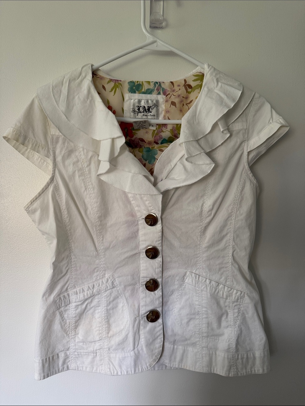 White Ruffled Button-Front Blouse